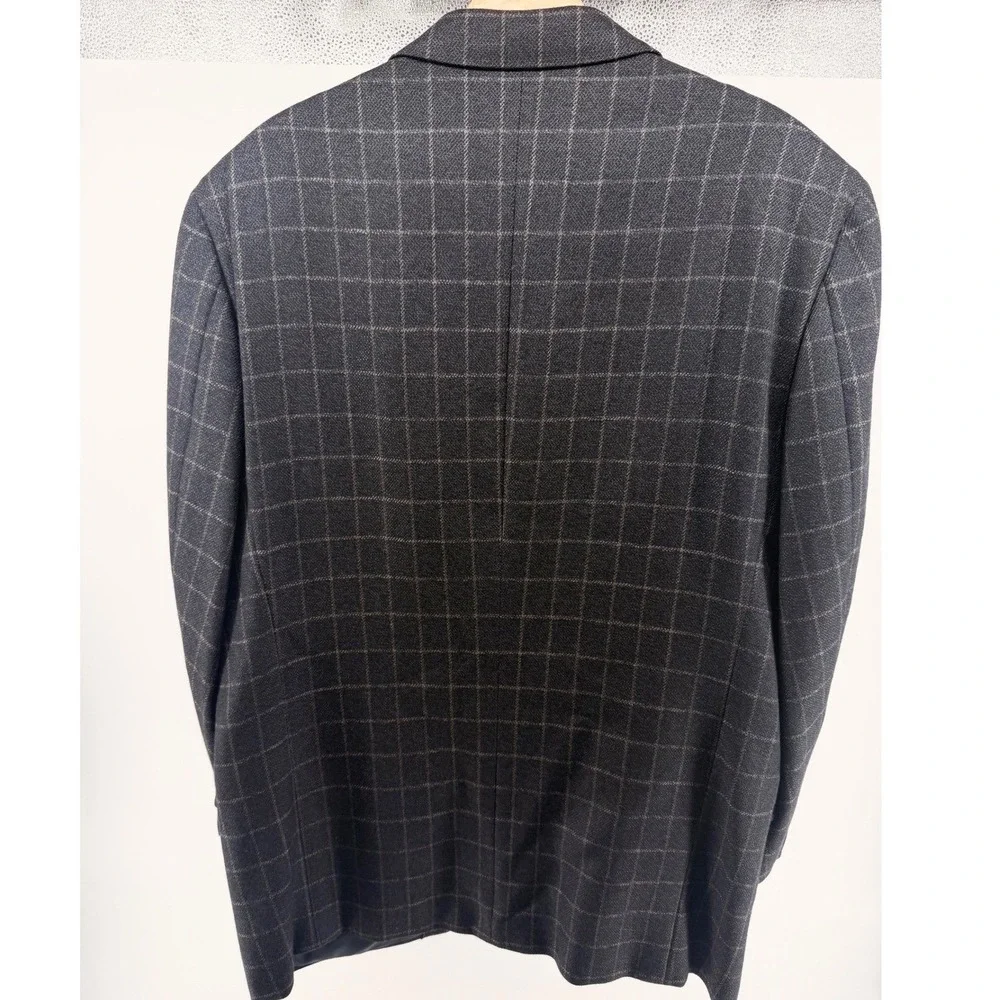 Joseph Abboud Mens 43R Charcoal Gray Plaid Wool‎ Blazer Sport Coat 0861